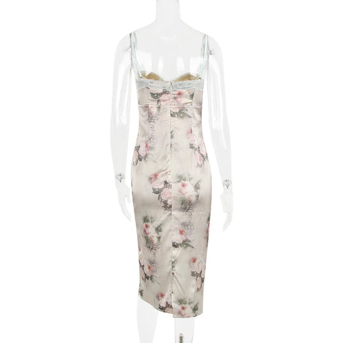 Load image into Gallery viewer, Spaghetti Strap Lace Print Midi Dress For Women Robe Strapless Backless High Waist Bodycon Club Party Long Dress
