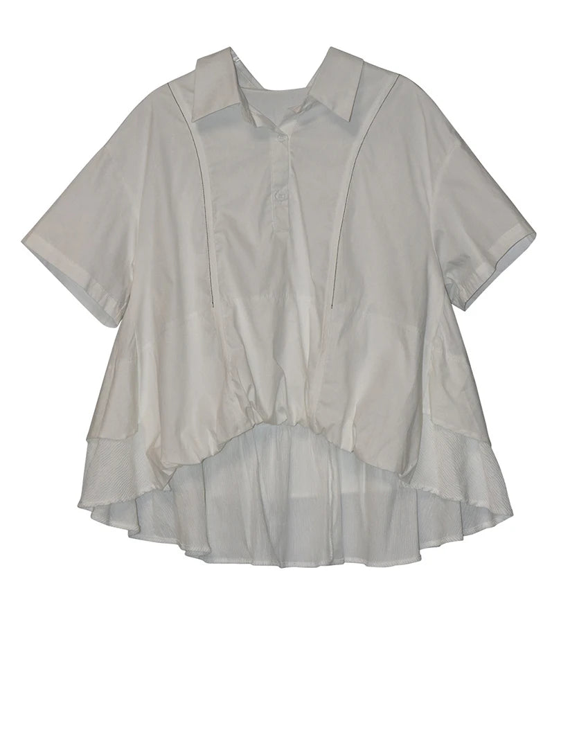 Women Black Dot Printed Irregular Big Size Blouse New Lapel Short Sleeve Shirt Fashion Tide Spring Summer 2025 1DJ1612