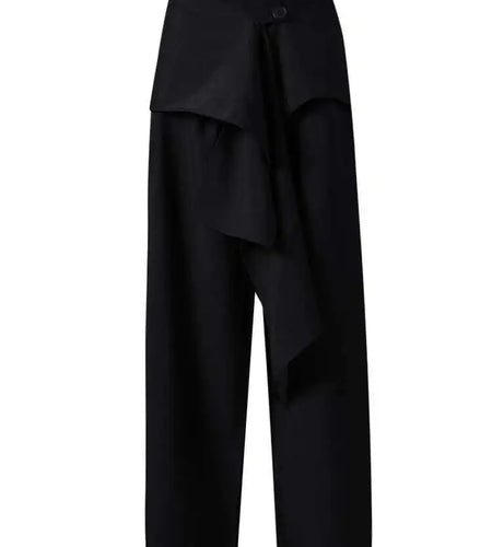 High Elastic Waist Black Irregular Spliced Long Wide Leg Pants New Trousers Women Fashion Tide Spring Autumn 2025 CPG2809