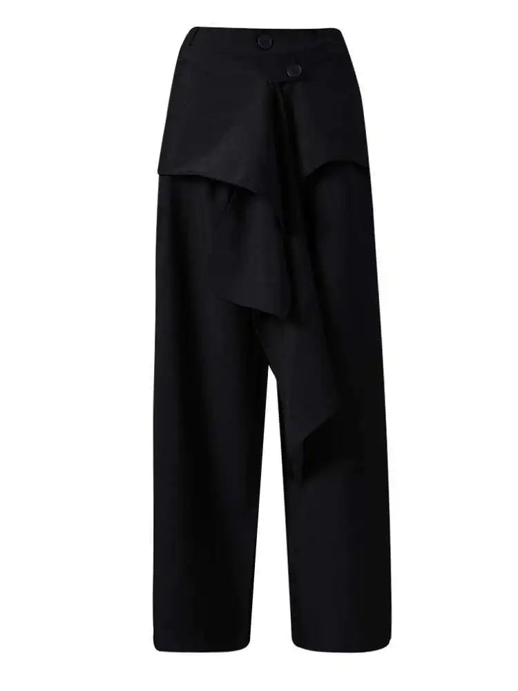 High Elastic Waist Black Irregular Spliced Long Wide Leg Pants New Trousers Women Fashion Tide Spring Autumn 2025 CPG2809