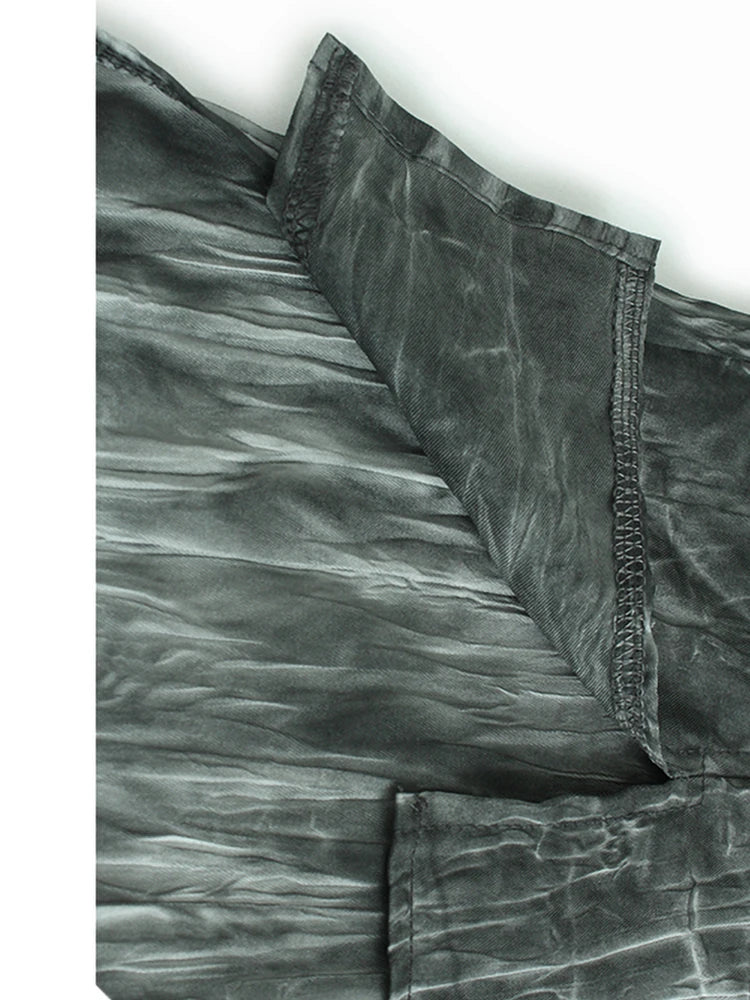 Women Dark Gray Tie Dye Irregular Big Size Blouse New Lapel Long Sleeve Shirt Fashion Tide Spring Autumn 2025 1DH9659