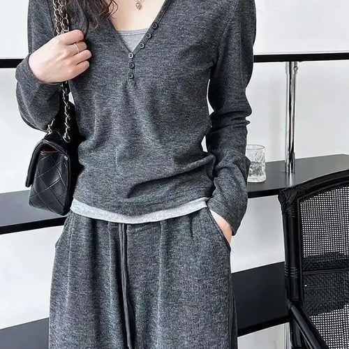 Load image into Gallery viewer, Gray Soft Casual T-shirt Wide Leg Pants Three  Piece Suit New Hooded Long Sleeve Women Fashion Spring Autumn 2025 1DH6649
