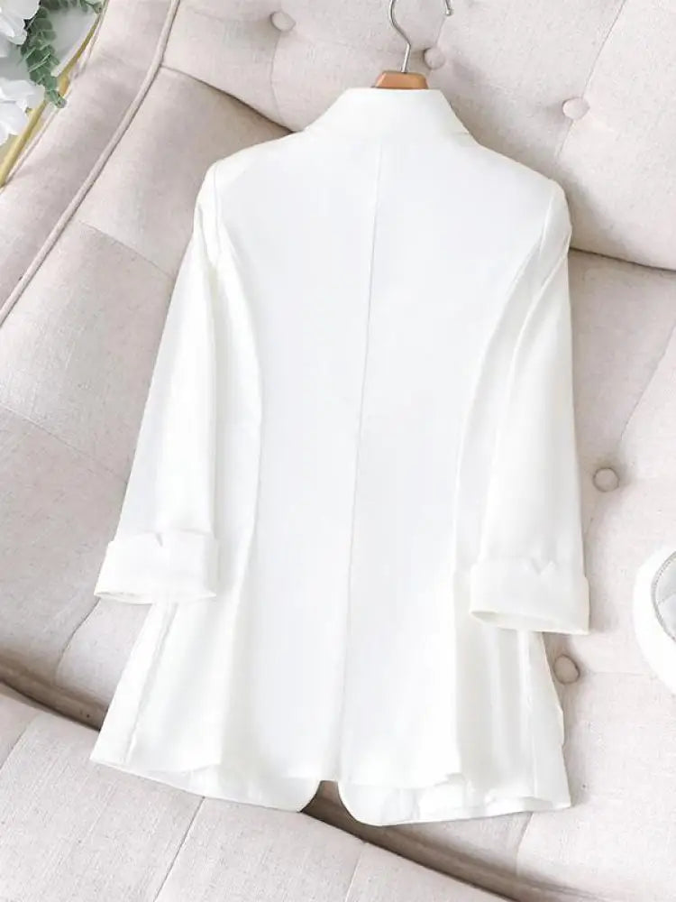 Black White Blazer Tops For Women Chic Elegant Ladies Green Seven-point Sleeve Jacket Spring Summer New 2024 Suit  Fashion Trend