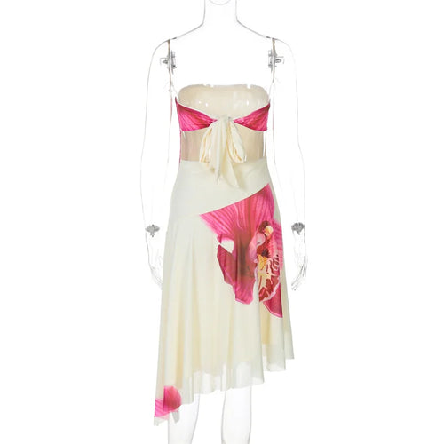 Load image into Gallery viewer, Floral Print Sexy Midi Dress Women Gown Summer New Strapless Off-shoulder Sleeveless Backless Irregular Ruffle Dress
