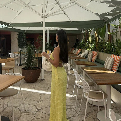 Load image into Gallery viewer, Halter Backless Sexy Maxi Dress For Women Spring Summer New Lace-up Sleeveless Pleated Beach Holiday Long Dress Elegant
