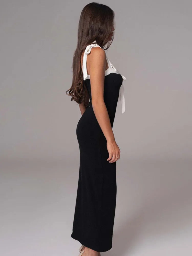 Elegant Sleeveless Elastic Slim Evening Dress Female Sexy Square Neck Backless Long Dress Autumn/Winter 2024 Vestido