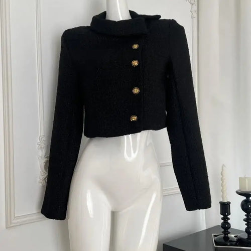 Load image into Gallery viewer, French Fashion Woman Autumn Winter Retro Black Long Sleeves Coat Vintage Elegant Single Breasted Festival Short Jacket Tops Chic
