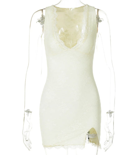 Floral Print V Neck Sleeveless Patchwork Slit Sexy Bodycon Mini Dress Summer Women Elegant Outfits Birthday Festival