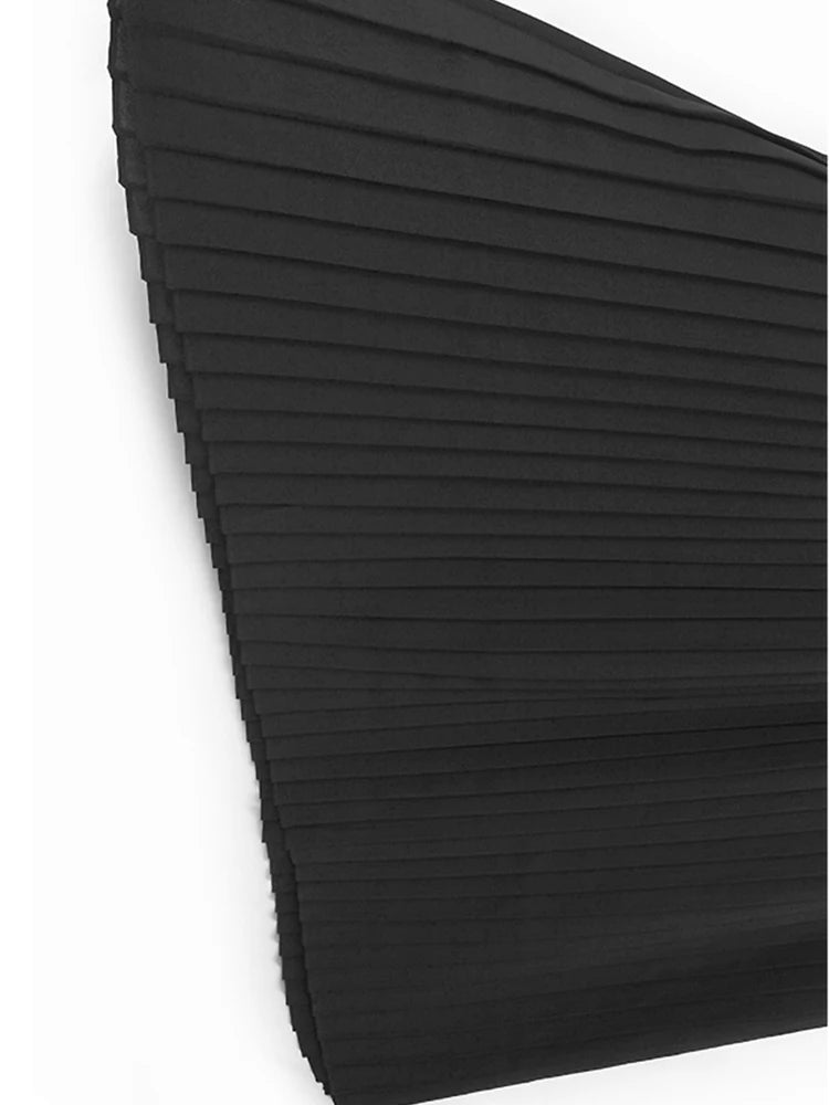 Women Black Pleated Spliced Big Size Midi Dress New Round Neck Short Sleeve Fashion Tide Spring Summer 2025  1DJ0989