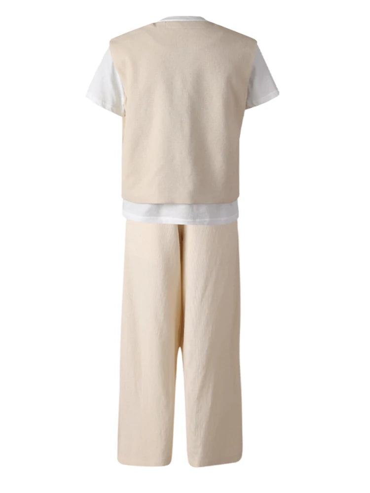 Big Size Lace Vest T-shirt Pants 3 Piece Suit New Round Neck Short Sleeve Women Fashion Tide Spring Autumn 2025 CPG3069