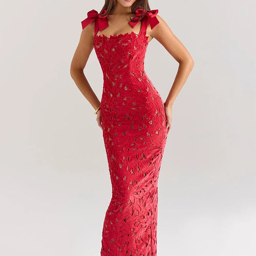 Load image into Gallery viewer, Bows Lace Sexy Maxi Dress For Women Fashion Sleeveless Backless Bodycon New Year's Birthday Club Party Long Dress
