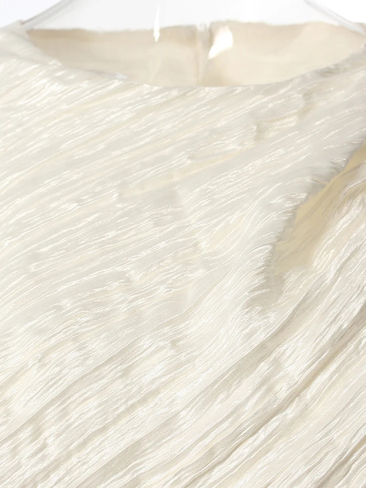 Women Silver Gray Textured Pleated Ruffles Vest Dress New Round Neck Sleeveless Fashion Tide Spring Summer 2025 7AB9278