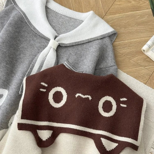 Load image into Gallery viewer, Preppy Style Grunge Kawaii Cute Cat Jacquard Sweaters Women Y2k Aesthetic Casual Loose Jumpers Autumn Contrast Color Pullovers
