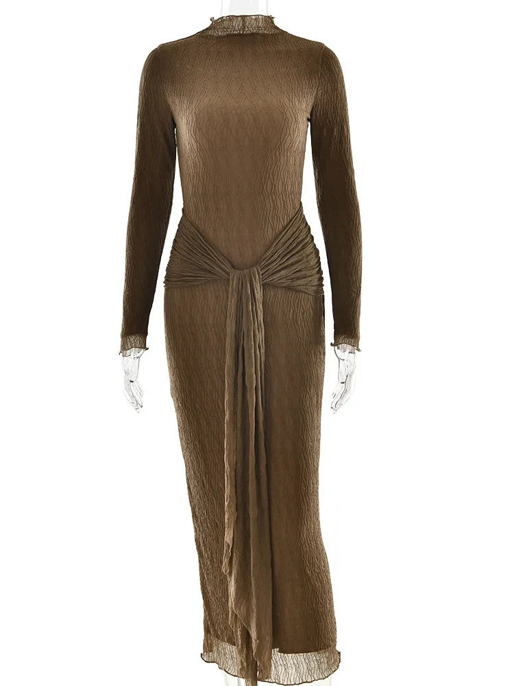 Elegant Long Sleeved Lace Patchwork Bodycon Party Club Evening Dress For Autumn Winter 2025 New Long Dress Slim Vestido