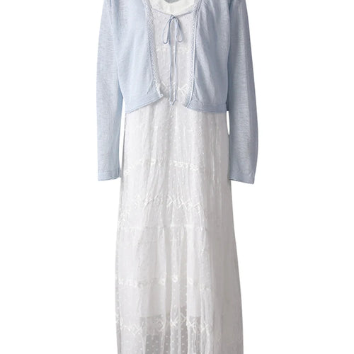 Load image into Gallery viewer, Women White Lace Jacquard Elegant Long Spaghetti Strap Dress New V-Neck Sleeveless Fashion Tide Spring Summer 2025 CPG3081
