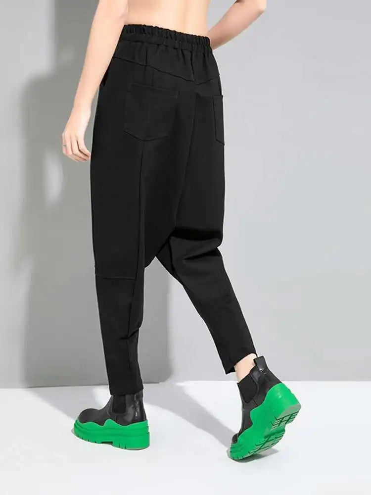 High Elastic Waist Black Brief Long Shaped Harem Pants New Loose Fit Trousers Women Fashion Spring Autumn 2025 1DF0630