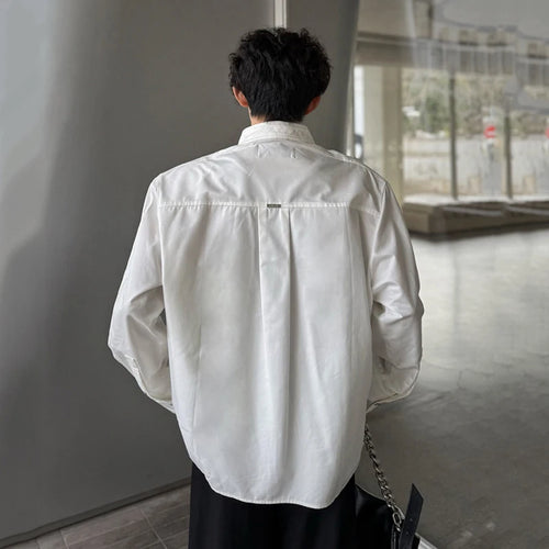 Load image into Gallery viewer, Men&#39;s Shirts Long Sleeve New Summer Korean Style Personalized Ribbon Design Turn-down Collar Solid Color Male Top 9W1753
