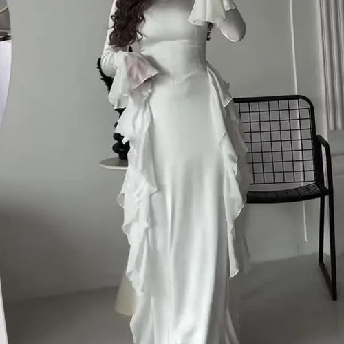 Load image into Gallery viewer, Elegant Long Sleeved Ruffled Round Neck Maxi Dress For Women's Spring New 2025 Party Club Evening Dress Slim Vestidos
