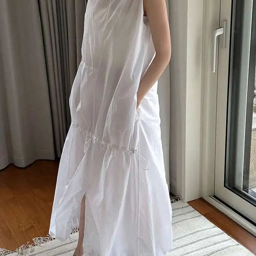 Load image into Gallery viewer, Women White Gray Big Size Long Elegant Thin Dress New Square Collar Sleeveless Fashion Tide Spring Summer 2025 1DH6054
