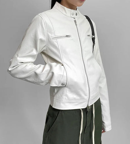 Fashion Chic Zip Up PU Leather Jacket for Women Solid Autumn Winter Coat Outwear Streetwear Stand Collar Jackets