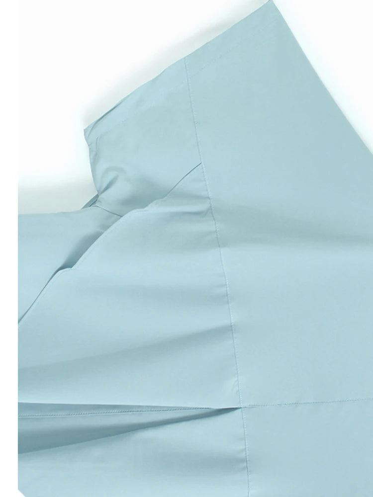 Women Blue Pleated Irregular Big Size Midi Dress New Round Neck Short Sleeve Fashion Tide Spring Summer 2025 1DJ1230