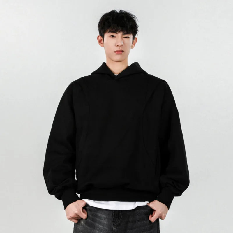 Men's Spring Sweatshirts New American Style Hooded Tops Solid Color Pullover Male Trendy Hoodies Simple Clothing 9W1246