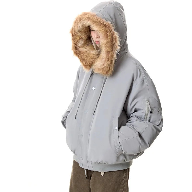 Male Fashion Tide White Down Jacket Warm Putwear Fur Collar Design American Style Male Trendy Coat 2024 Winter 9C9110