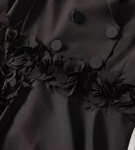 Solid Slimming Spliced Button Long Dresses for Women Lapel Long Sleeves High Waist Patchwork 3D Flower Dress Female