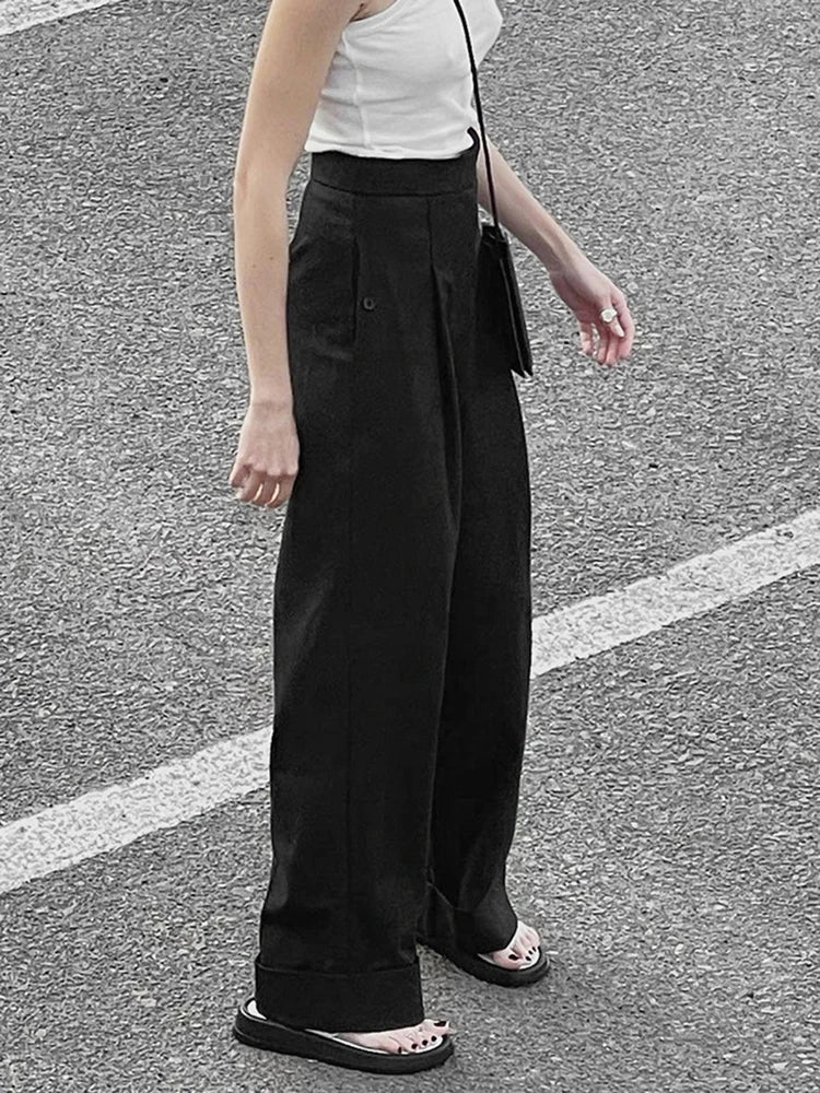 Black Spring Wide Leg Pants For Women High Waist Solid Minimalist Casual Loose Trousers Female Clothing