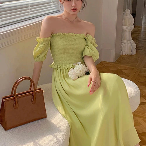 Load image into Gallery viewer, Pure Color Off The Shoulders Dresses Edible Tree Fungus Chic Sweet Slim Waist Chiffon Women Dresses Summer New Y2k Dress
