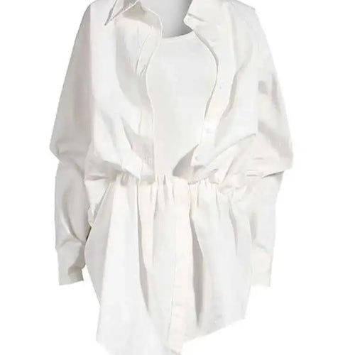 Load image into Gallery viewer, Women White Irregular Knot Split Big Size  Dress New Lapel Long Sleeve Loose Fit Fashion Spring Summer 2025 1X3420
