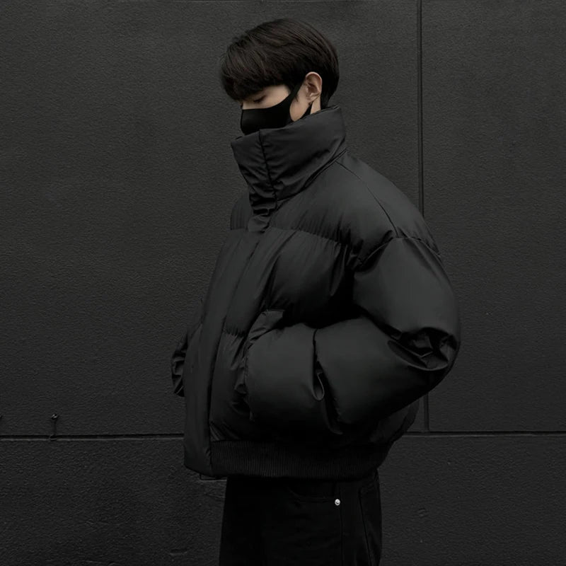 Korean Style Men's Padded Jackets Hooded Plaid Woolen Patchwork Contrast Color Detachable Hat Casual Male Coats New 9C9088