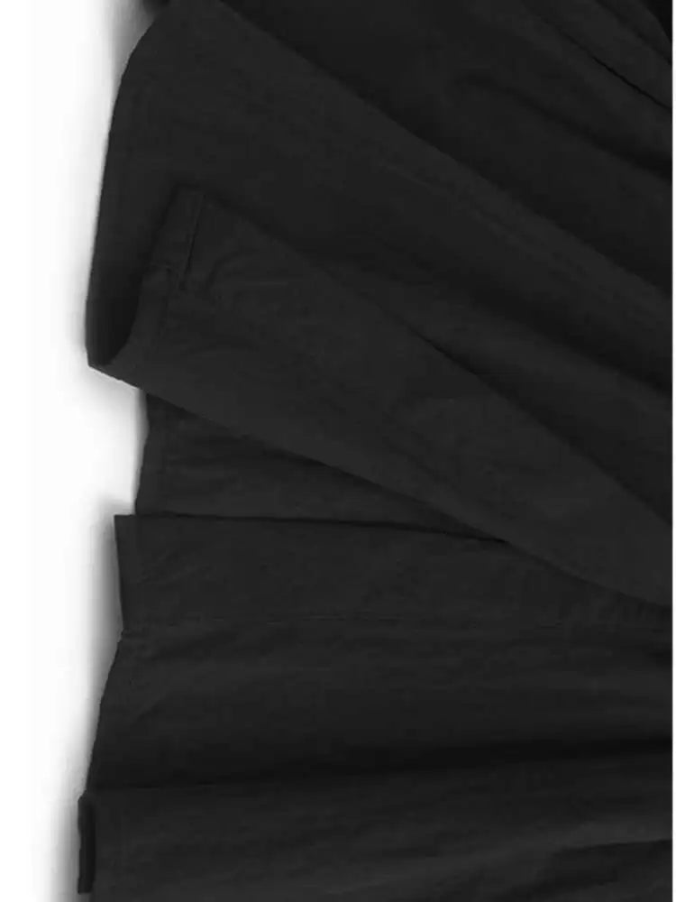 Women Black Big Size Elegant Shirt Dress Brief Pleated Hem New Lapel Long Sleeve Fashion Tide Spring Autumn 2025 1DH9327