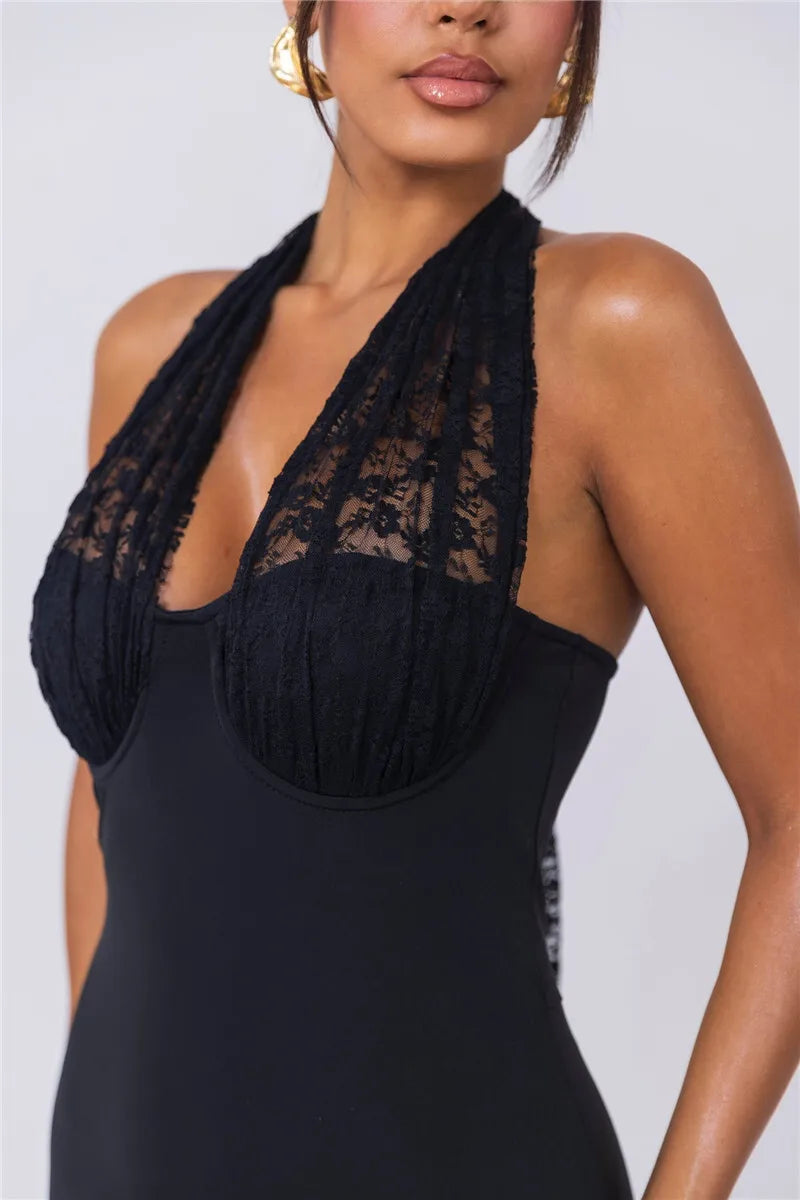 Sleeveless Fishtail Maxi Dress For Women Autumn New Halter Deep V Neck Backless Bodycon Party Sexy Long Dress Elegant