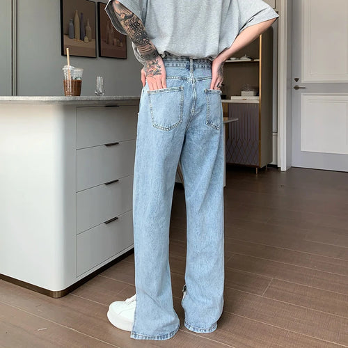 Load image into Gallery viewer, Niche Design Men&#39;s Denim Pants Slit Casual Wide Leg Flared Trousers Straight Loose Solid Color Male Jeans Autumn 9C6894
