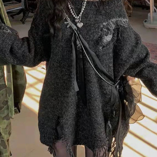 Load image into Gallery viewer, 2025 Harajuku Vintage Grunge All Match Sweaters Women Y2k Aesthetic Oversized Hole Jumpers Streetwear Casual Gothic Pullover
