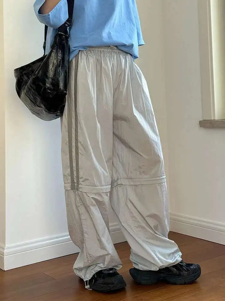 High Elastic Waist Gray Thin Detachable Two Ways Wear Pants New Trousers Women Fashion Tide Spring Summer 2025 1DH5808