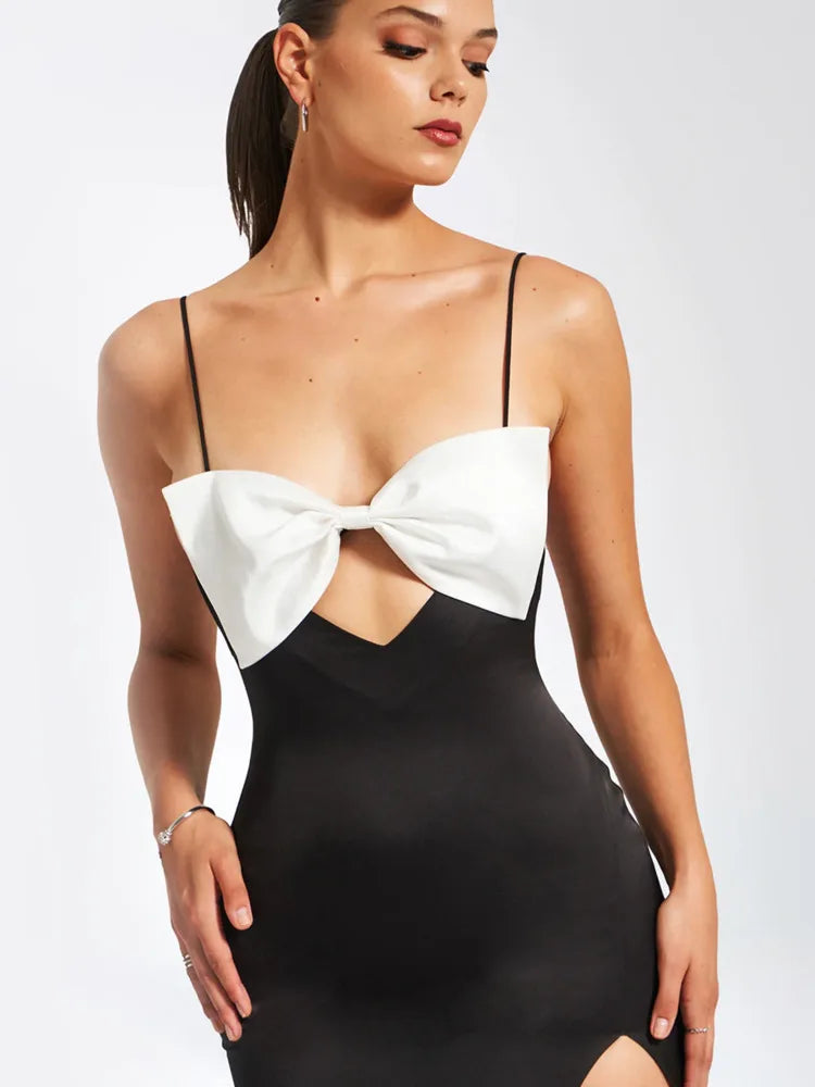 Elegant Premium Satin Finish Women Christmas Dress Sexy Open Back Split Long Dress Party Evening Dress Bodycon Vestidos