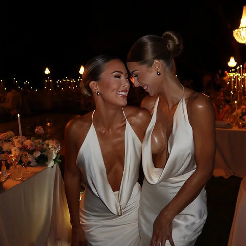 Load image into Gallery viewer, Satin Halter Backless Sexy Maxi Dress Women Gown Elegant Solid Sleeveless Lace-up High Waist Evening Club Long Dress
