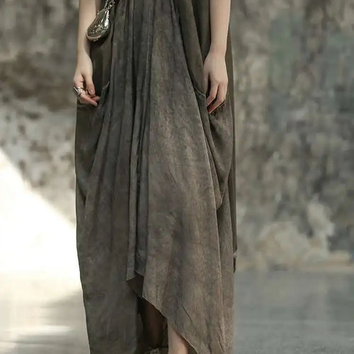 Load image into Gallery viewer, Women Orange Pleated Vintage Casual Dress New Round Neck Sleeveless Loose Fit Fashion Tide Spring Summer 2025 1DF6825
