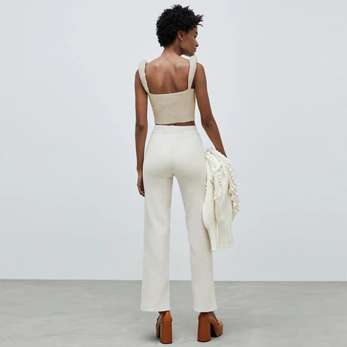 Load image into Gallery viewer, Backless Knit Sweater Crop Tops For Women Vest Fashion Spaghetti Strap Sleeveless Knitted Tank Tops Ladies Camis Tops
