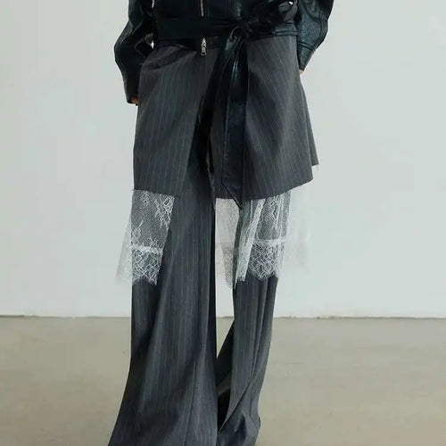 Load image into Gallery viewer, High Waist Gray Striped Lace Irregular Long Wide Leg Pants New Trousers Women Fashion Tide Spring Autumn 2025 1DH7081
