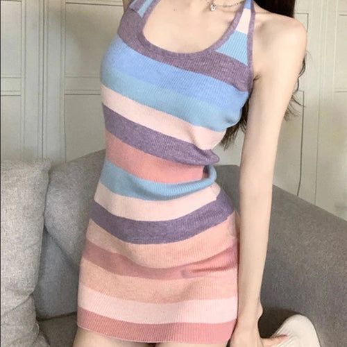 Load image into Gallery viewer, Striped Halter Tight Hip Slim Women&#39;s Dresses High Street Square Neck Backless Lace-up Summer Fashion Sexy Female Dress
