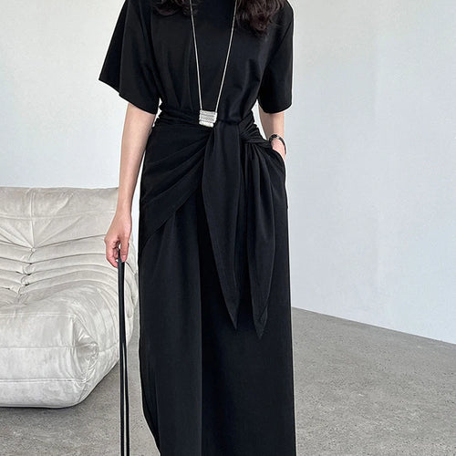 Load image into Gallery viewer, Women White Bandage Irregular Big Size Midi Dress New Round Neck Short Sleeve Fashion Tide Spring Summer 2025 1DJ1263
