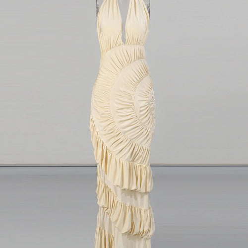 Load image into Gallery viewer, Sexy Slimming Spliced Ruffles Folds Elegant Long Dresses for Women Halter Sleeveless Temperament Dress Female New
