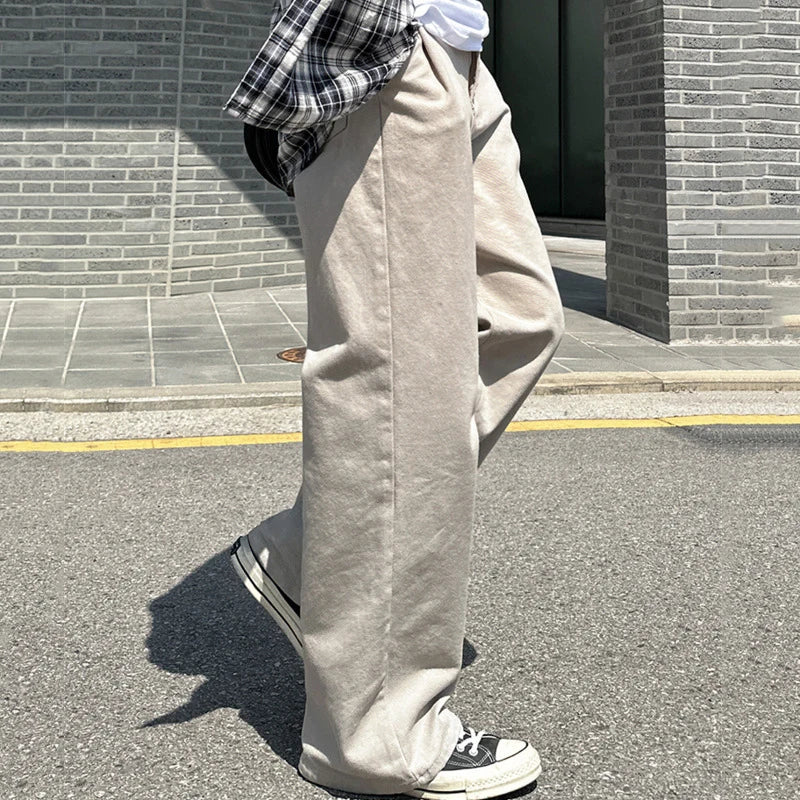Men's Cargo Pants Straight Leg Male Spring Loose Cleanfit New Korean Solid Color Handsome Trendy Trousers 2025 9W1435