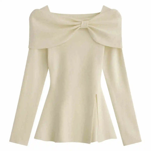 Load image into Gallery viewer, Autumn Winter Solid Slim Short Pullover Knitted Top Women Casual Long Sleeve Split Bow Sweater New Ladies Simplicity Streetwear
