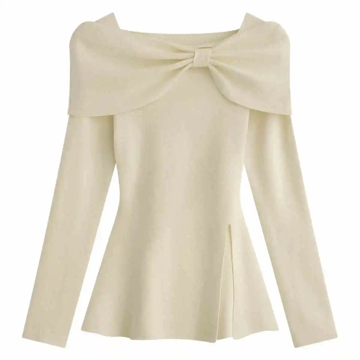 Autumn Winter Solid Slim Short Pullover Knitted Top Women Casual Long Sleeve Split Bow Sweater New Ladies Simplicity Streetwear