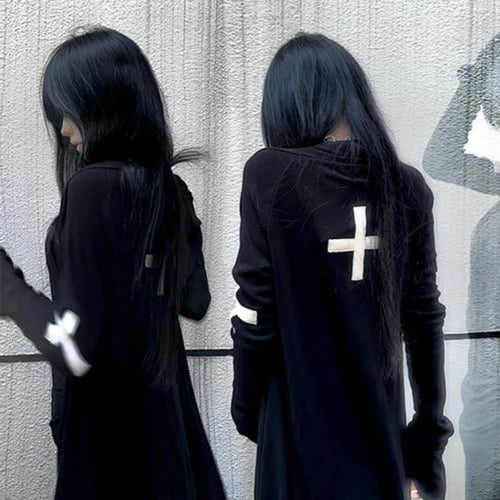 Load image into Gallery viewer, Harajuku Women Black Punk Jackets Gothic Vintage Y2k Aesthetic Loose Crucifix Printing Jacket Streetwear Grunge Irregular Tops
