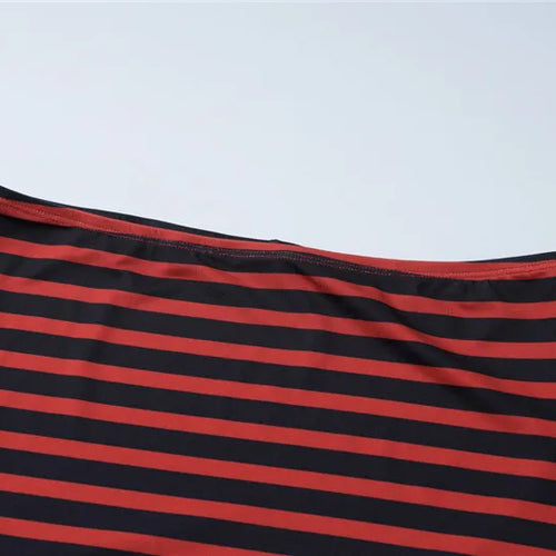 Load image into Gallery viewer, Striped Print Sexy Two Piece Set Women Floral V Neck Long Sleeve T-shirt And Mini Skirt Matching Set Sexy Two Piece Set
